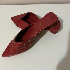 Red Woven Leather Pointed Toe Mule Heels Size 9.5